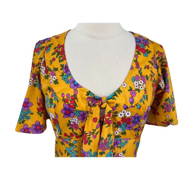 Vtg 60s 70s Yellow Floral Print Maxi Dress Cottage Boho Retro Groovy Handmade - Picture 2 of 16